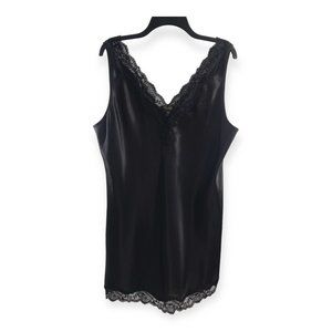 Thalia Sodi Tank Camisole Wmns Sz XXL Black Solid Lace Trim V-Neck Satin-like